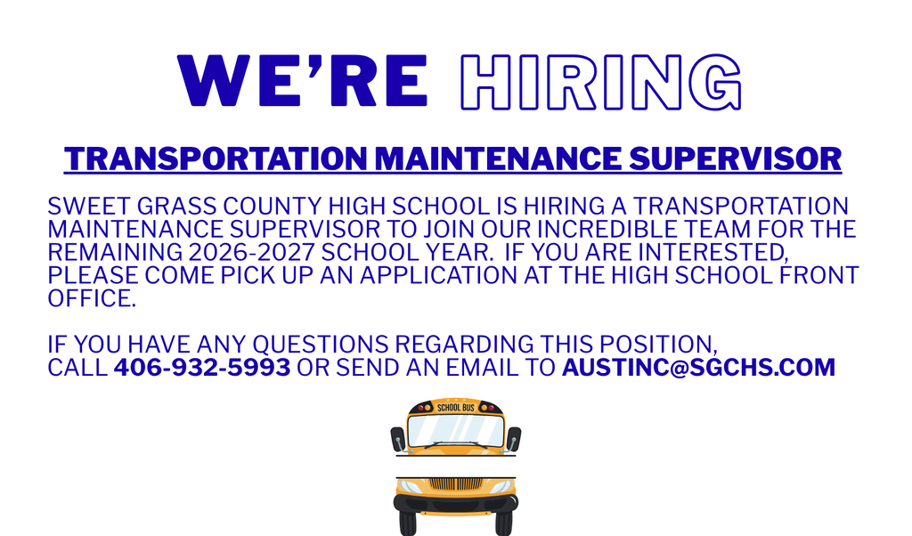 Open Position for SGHS Transportation Maintenance Supervisor as of 10/28/26.