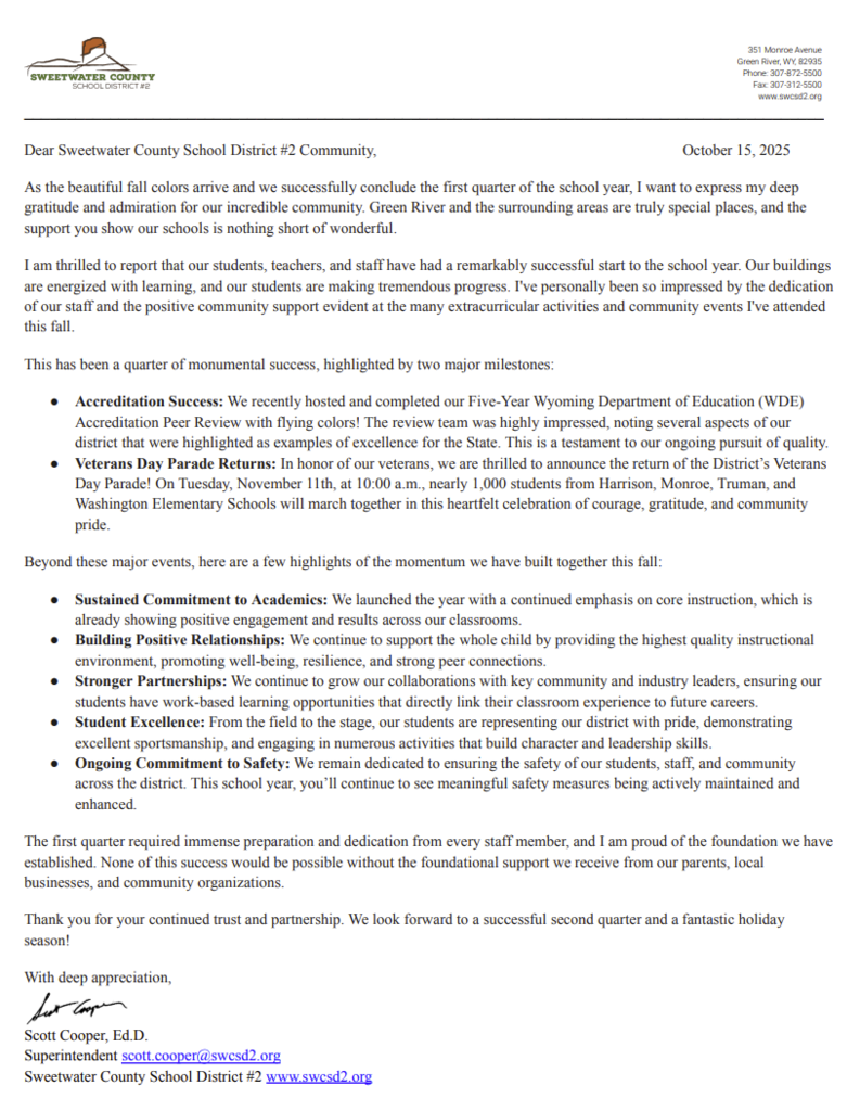 Superintendent Letter