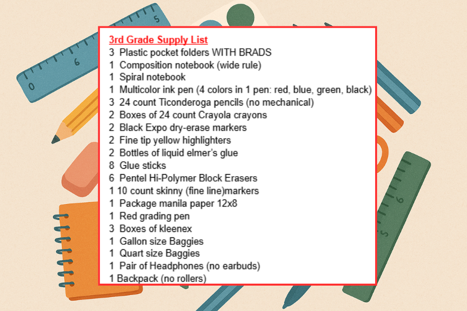 Third Grade Supplies