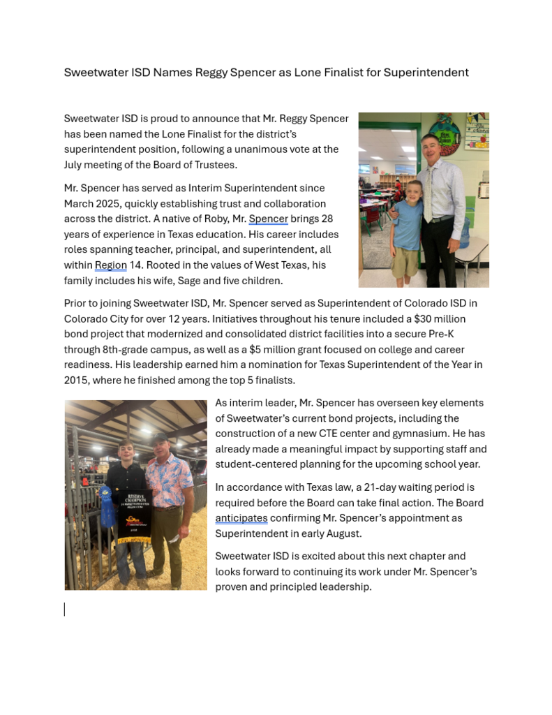 Superintendent Press Release