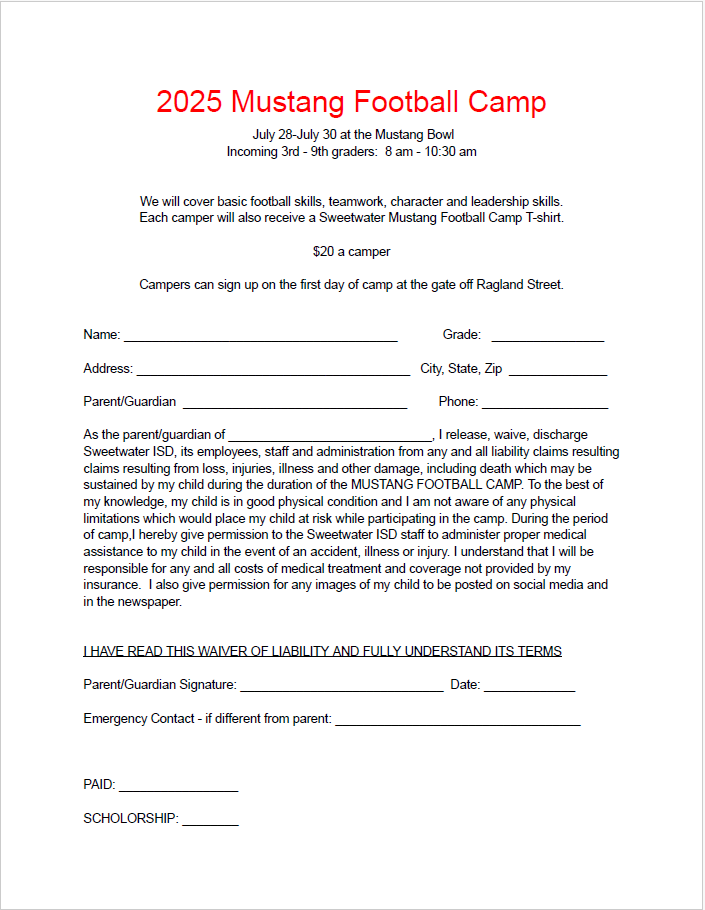 Football Camp Registration