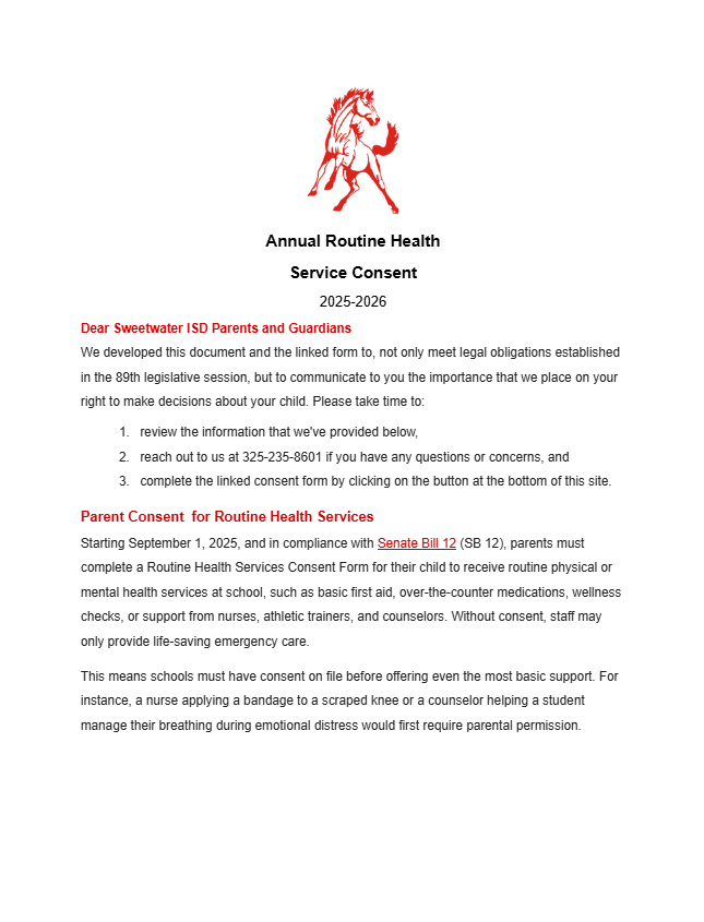 Routine Health Form Letter page 1