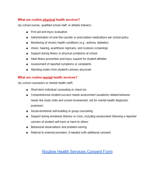 Routine Health Form Letter page 2