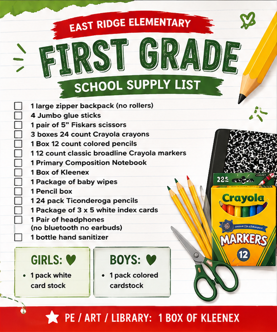 First Grade School Supply List