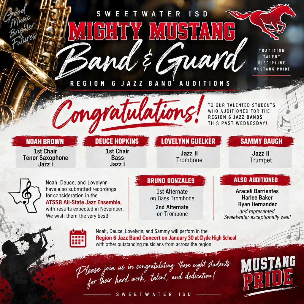 Congratulations to the Mighty Mustang Band and Guard.