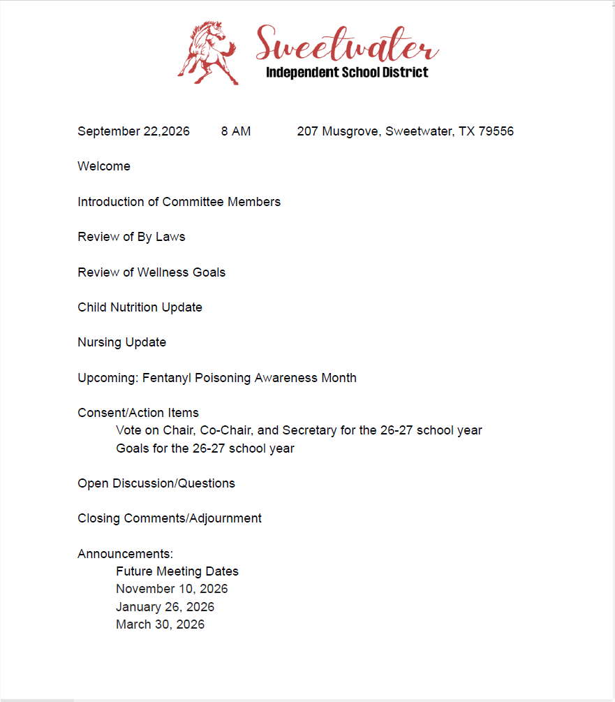 SHAC Agenda - 9/22/26