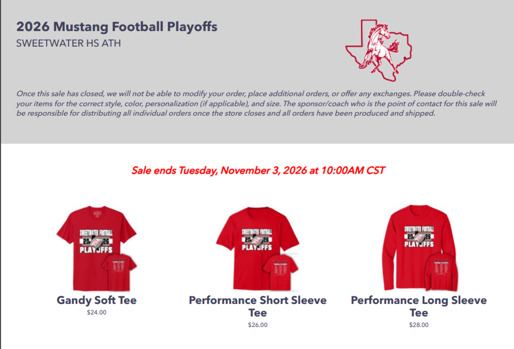 A red and white website displays three red shirts for sale. One has a mascot and text.