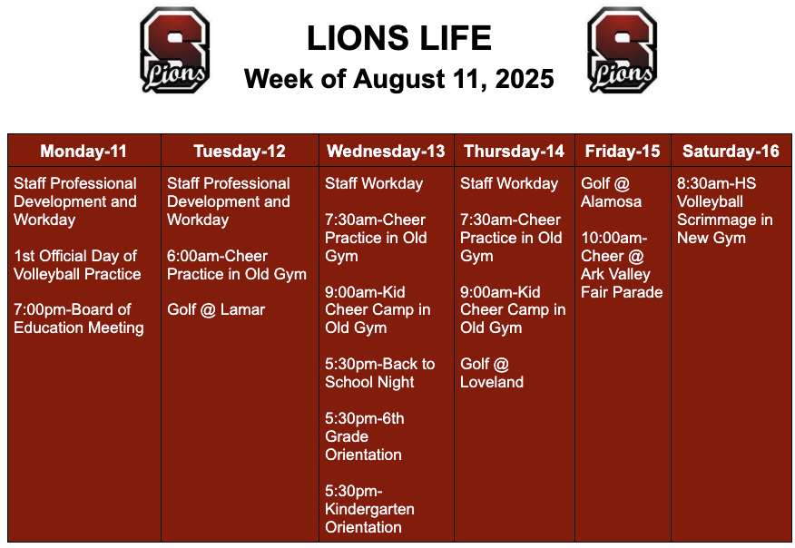 Lions Life for Week of August 11th