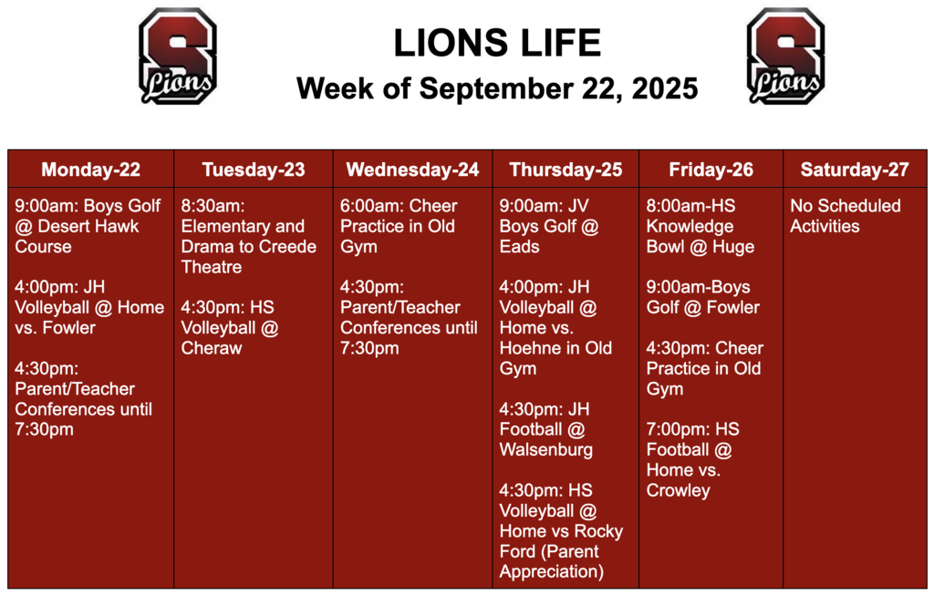 Lions Life for Week of September 22