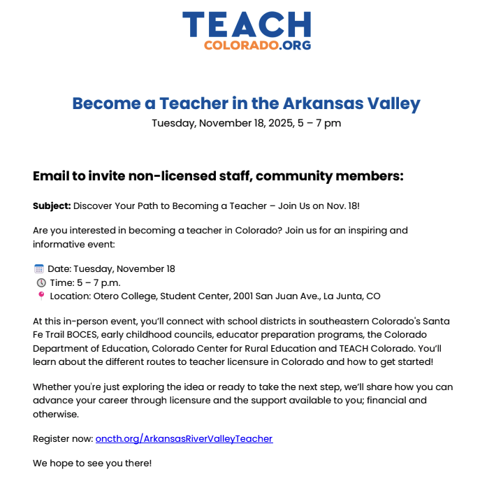 Become a Teacher in the Arkansas Valley