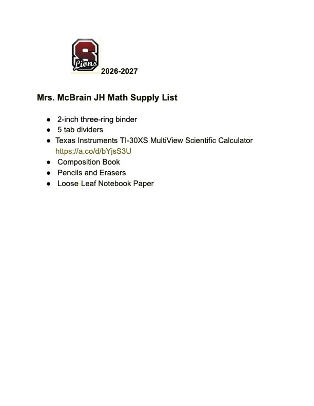 McBrain Supply List