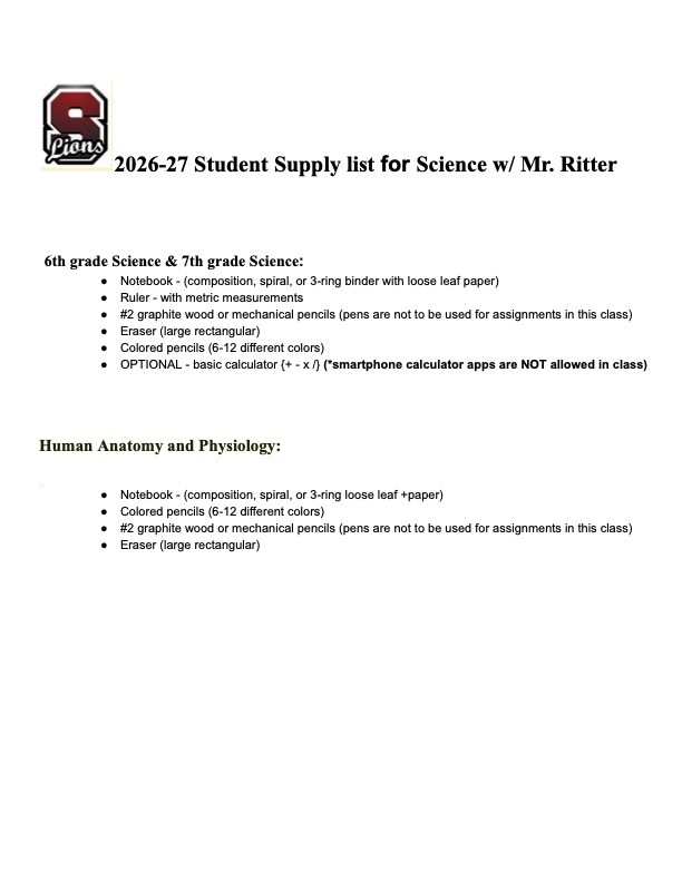 Ritter Supply List
