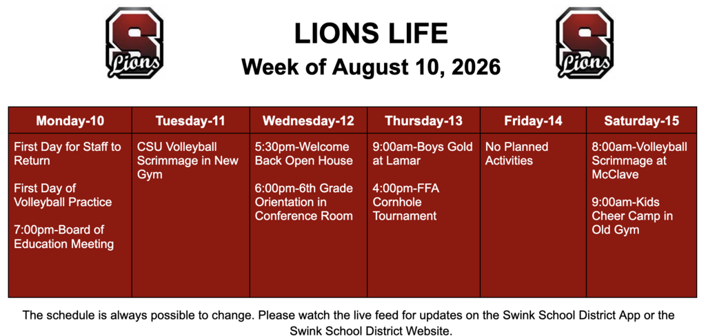 Lions LIfe for Week of August 10