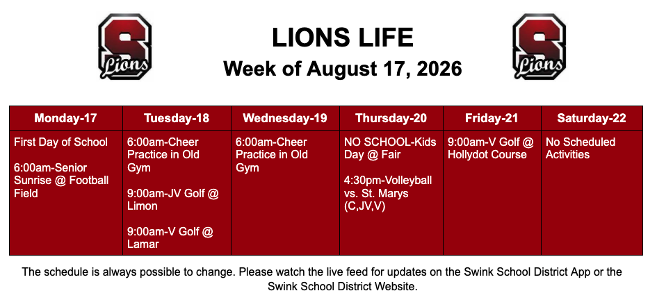 Lions Life for Week of August 17