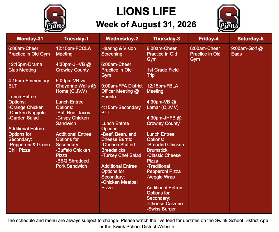 Lions Life for Week of August 31