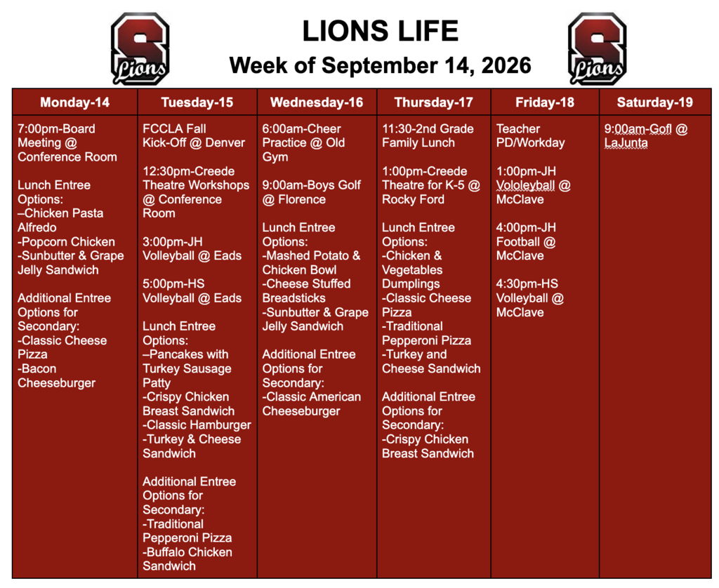 Lions Life for Week of September 14