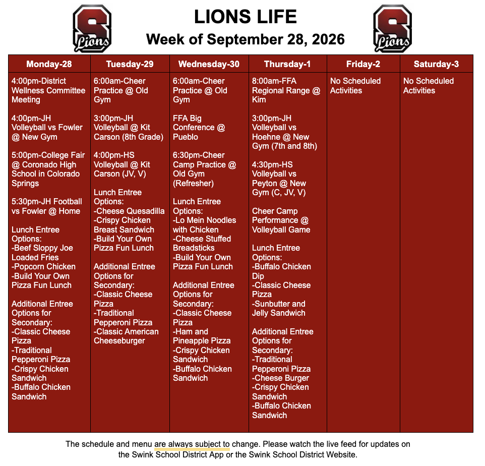 Lions Life for Week of September 28