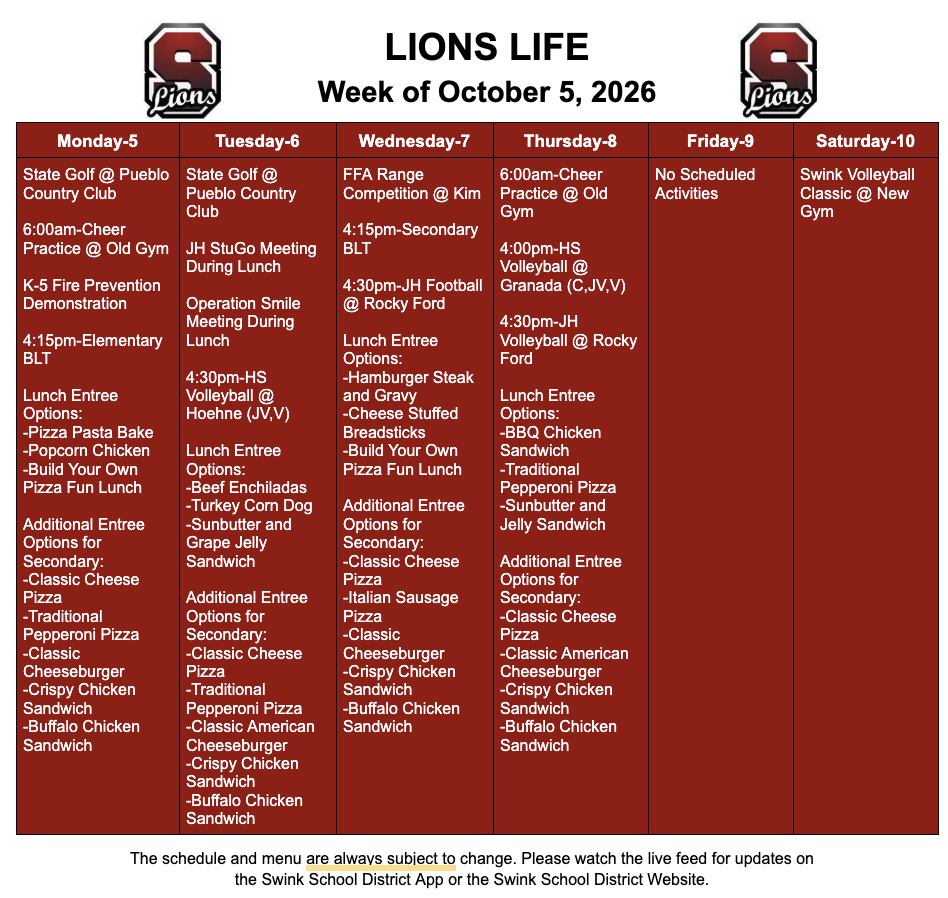 Lions Life for Week of October 5