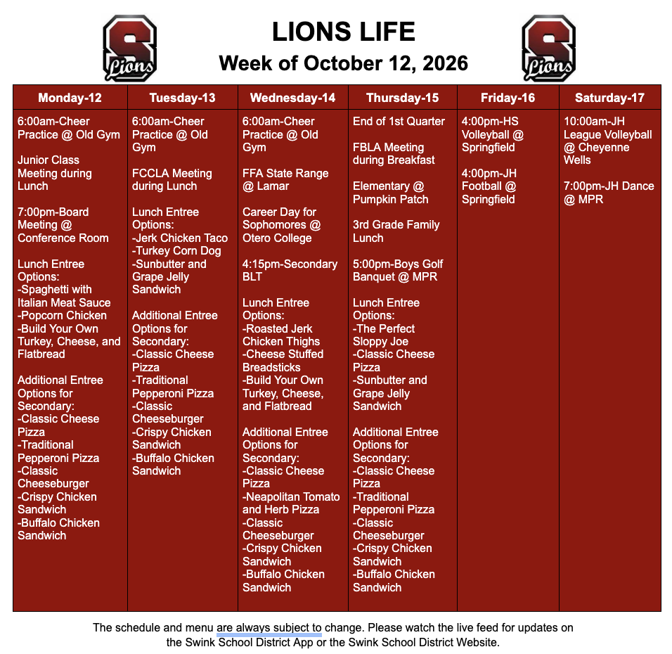 Lions Life for Week of October 12