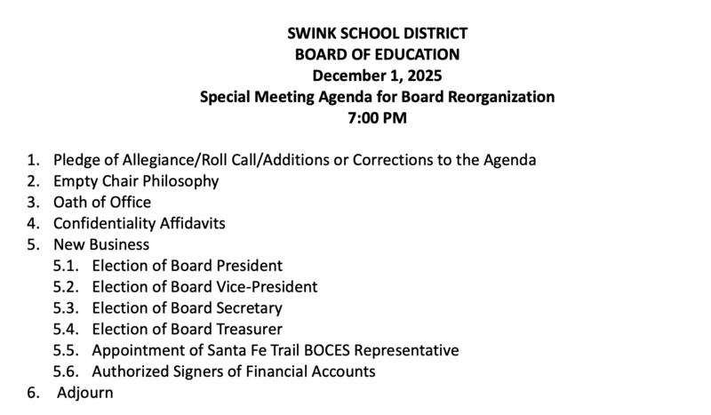 December 1 Special Board Meeting