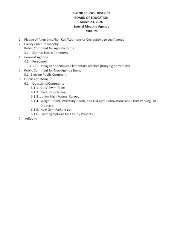 March 23 Special Board Meeting