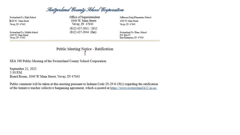 Notice of Public Meeting Ratification