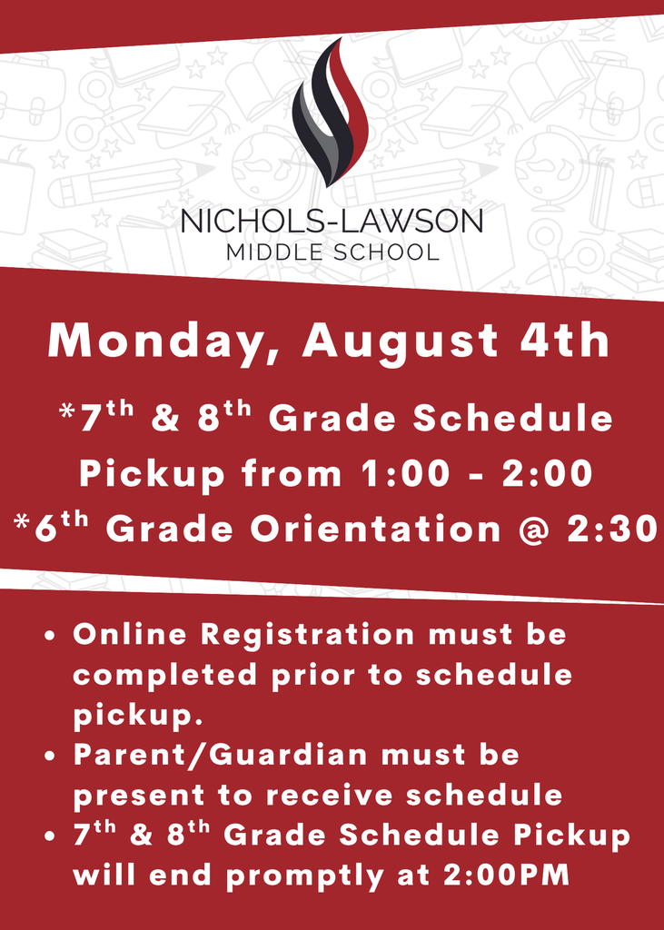 7&8th Grade Schedule Pickup and 6th Grade Orientation