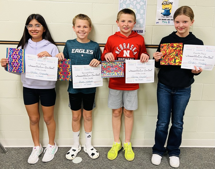 5th grade tessellation winners: Yaretsy 1st, Grady 2nd, Thomas 3rd, Harper 4th