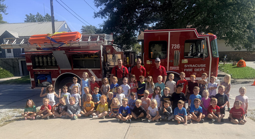 Kindergartners with fire truck