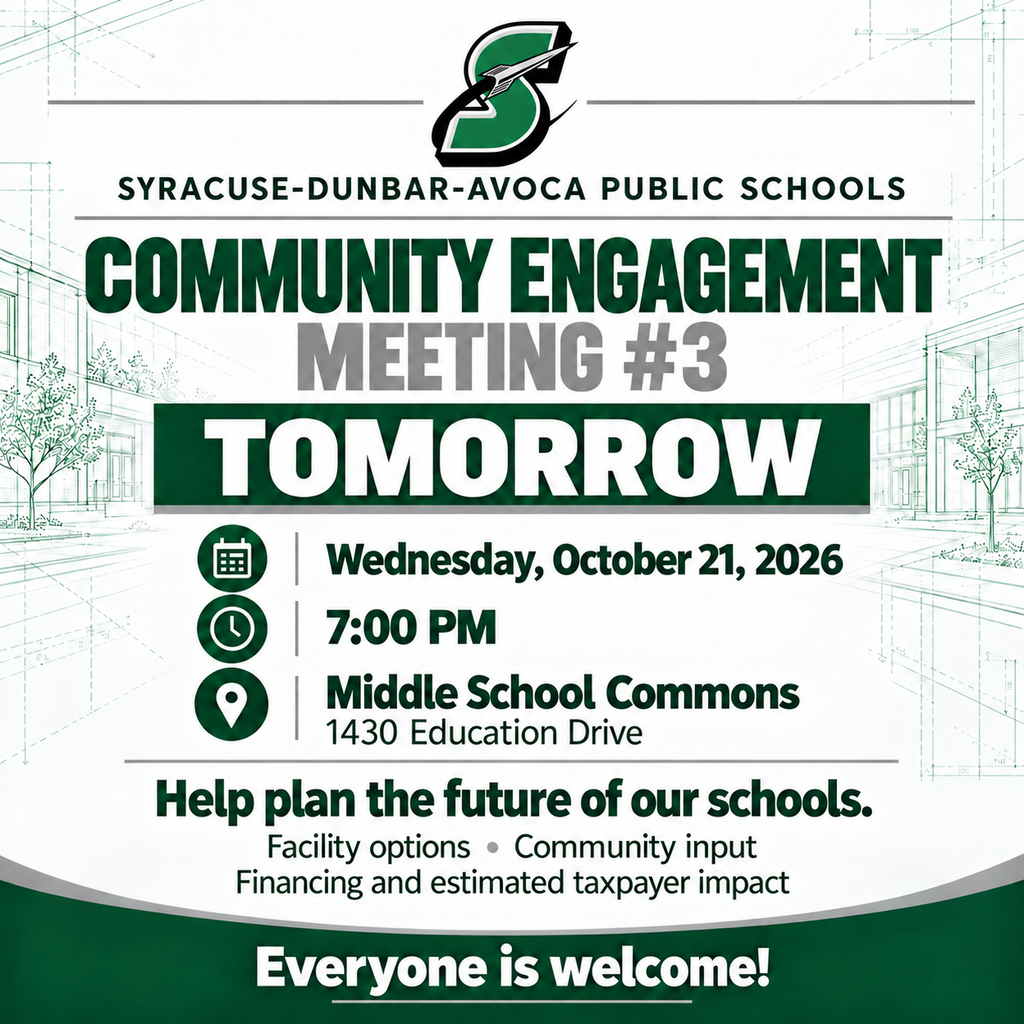 Green and white poster showing detailed information of an upcoming community engagement meeting
