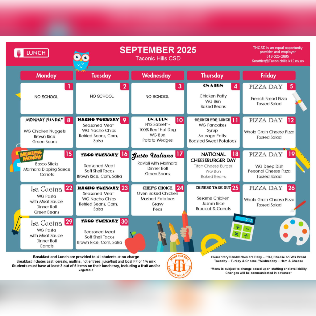 September 2025 Lunch Menu