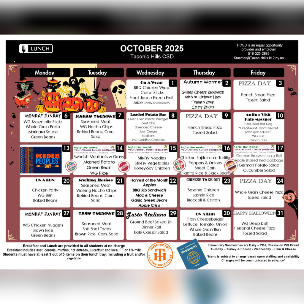 October 2025 Lunch Menu