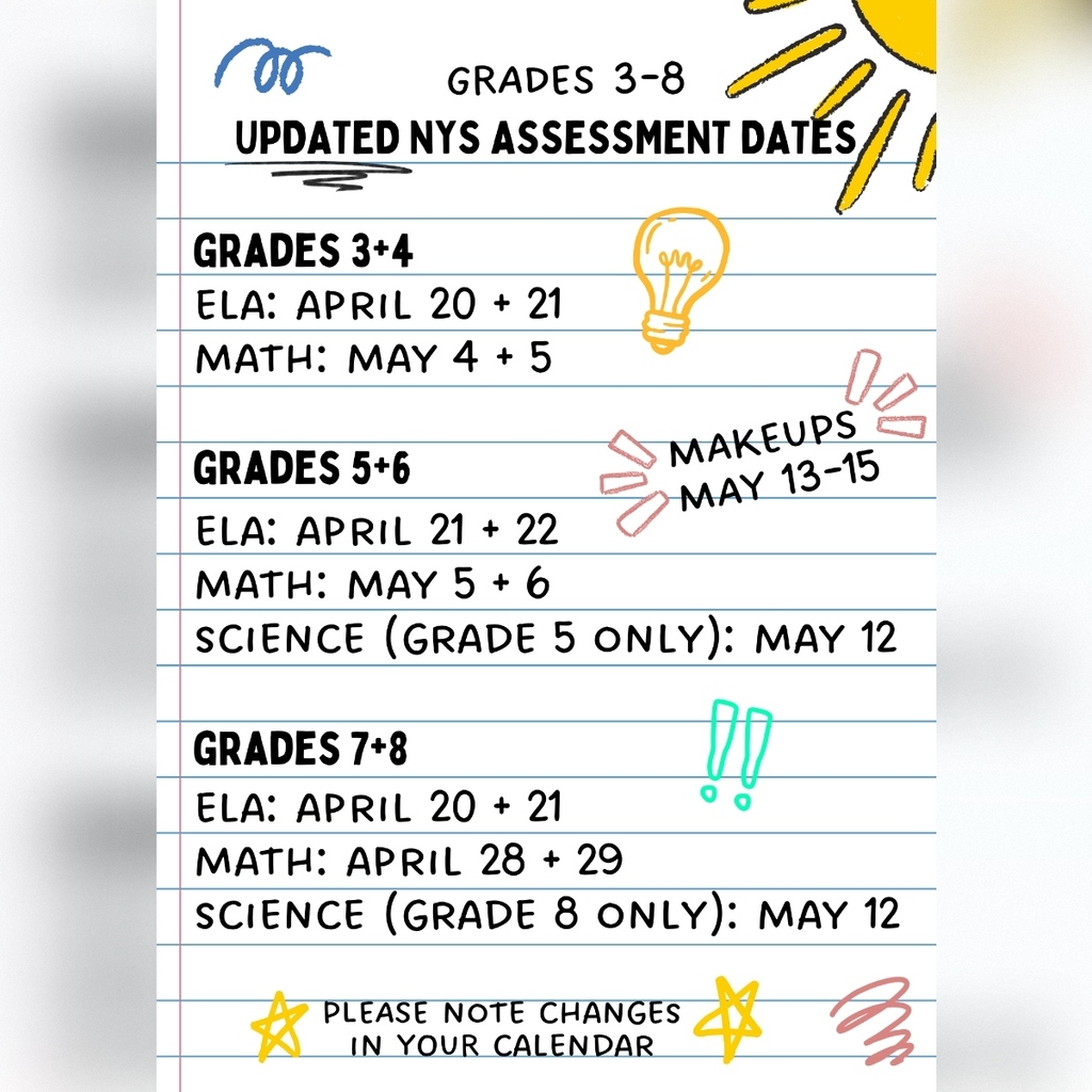 Grades 3-6 NYS Assessment Dates