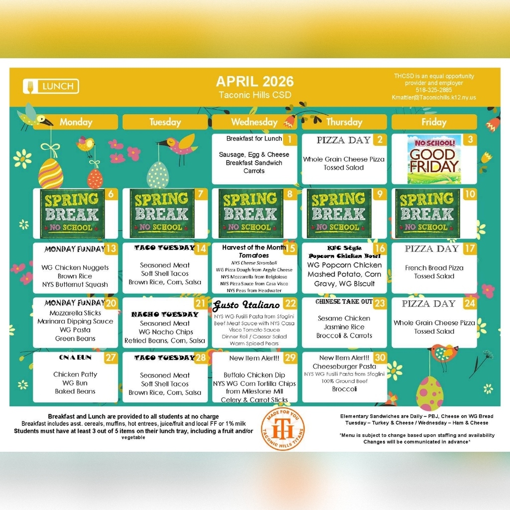 April 2026 Lunch Menu