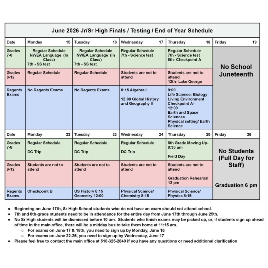 June 2026 Jr/Sr High Schedule