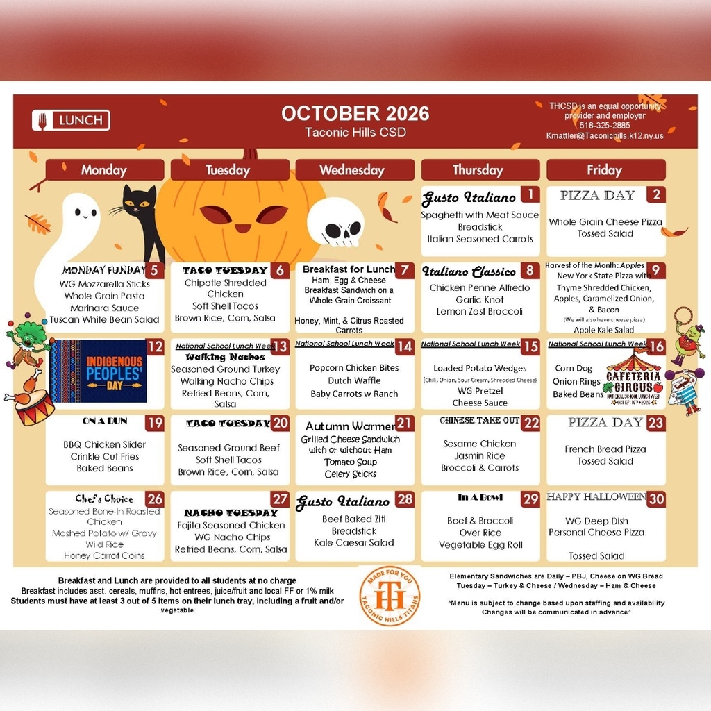 October 2026 Menu