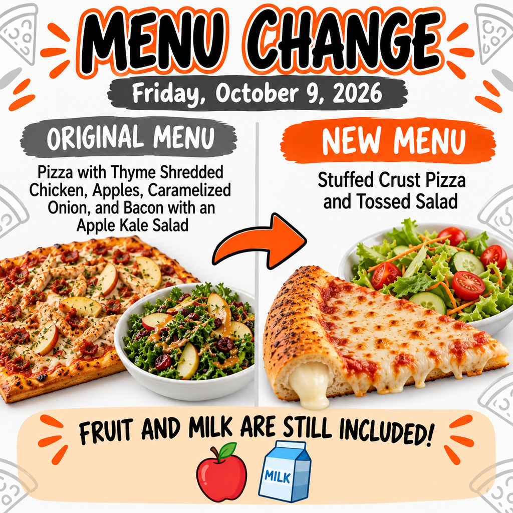 Lunch Menu Change 10.9.2026