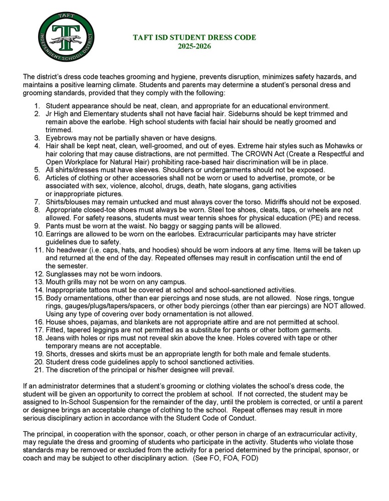 25-26 TISD Student Dress Code