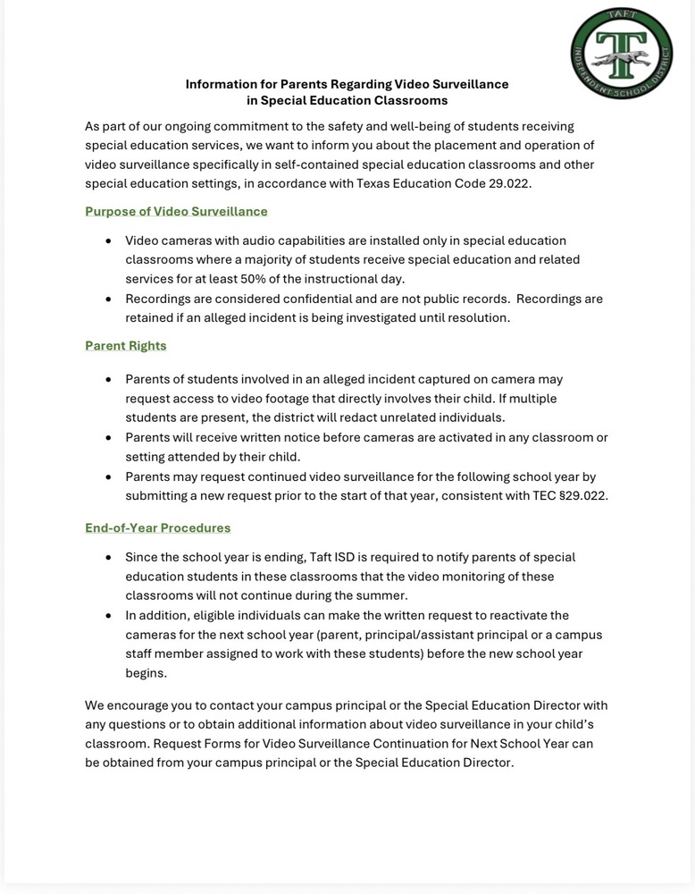 TEC 29.022 Informational Letter