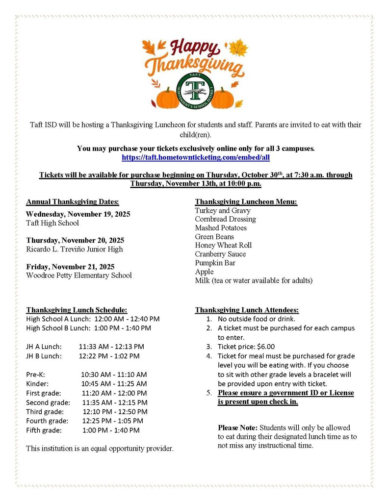 TISD Thanksgiving Luncheon Schedule 2025 (ENG)