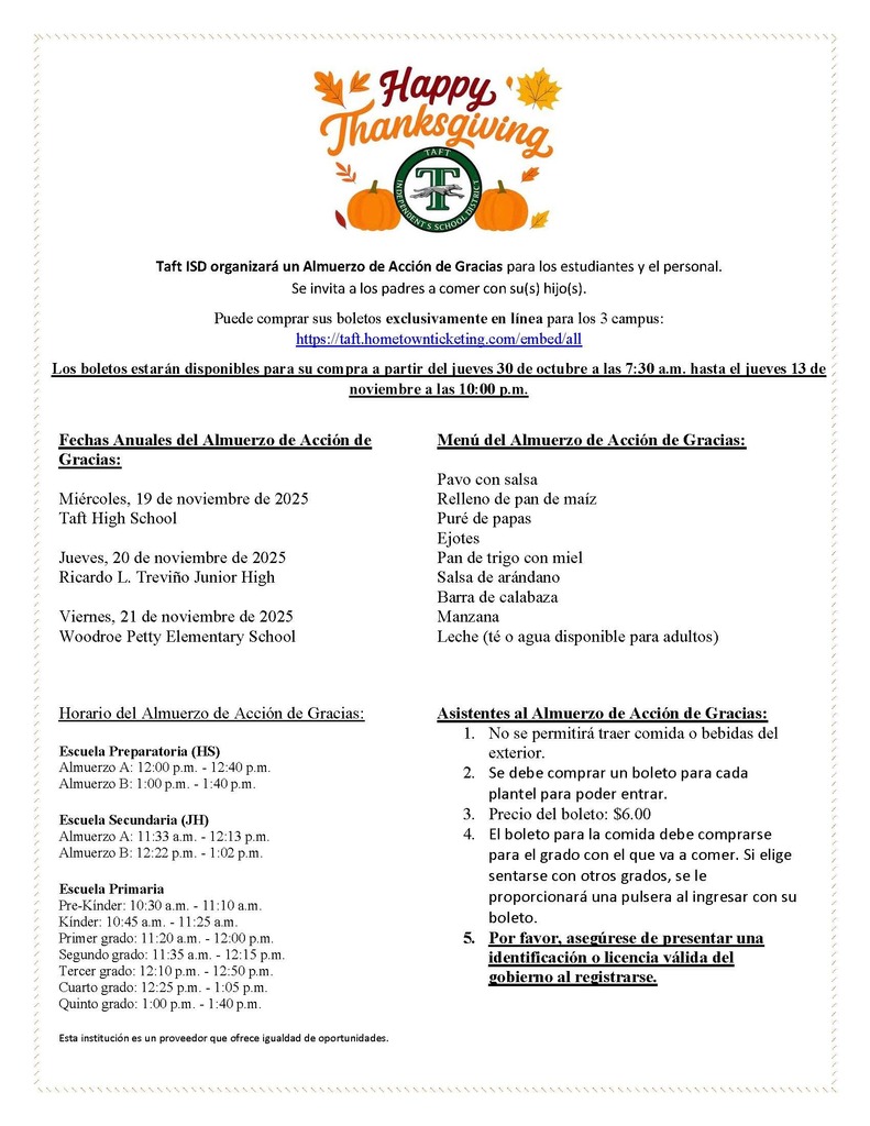 TISD Thanksgiving Luncheon Schedule 2025 (SP)