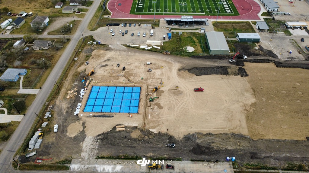 Drone shot of east side of site plan