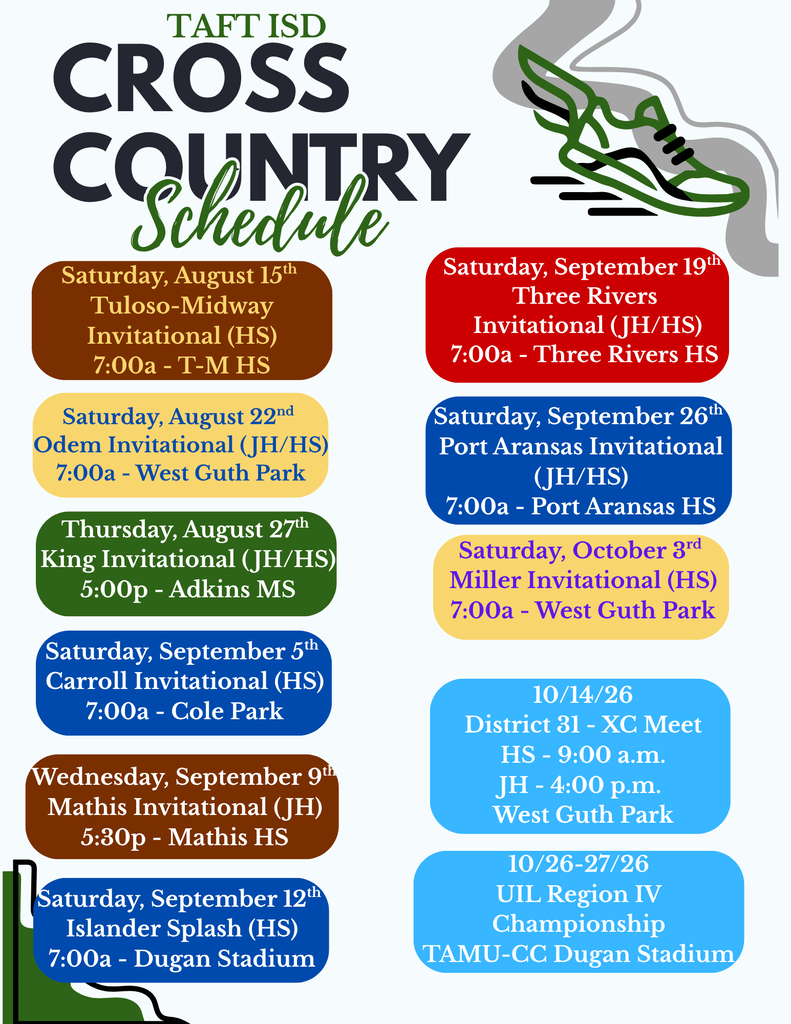 Taft cross country schedule graphic