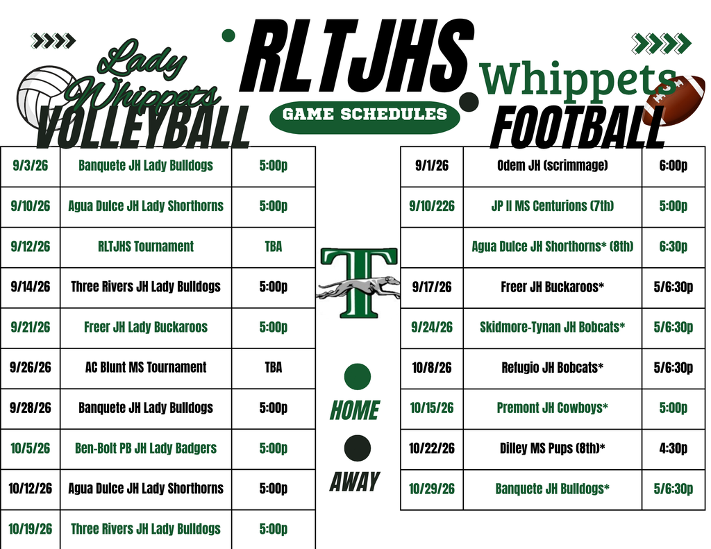RLTJHS volleyball and football schedule graphic