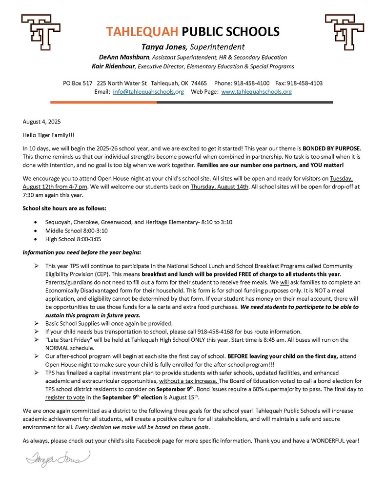 Welcome back family letter aug 2025
