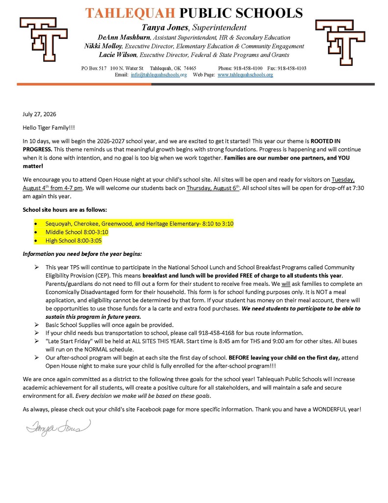 Welcome Back Letter