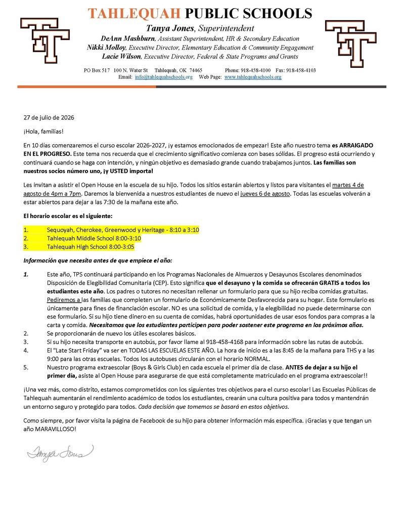 Welcome Back Letter- Spanish