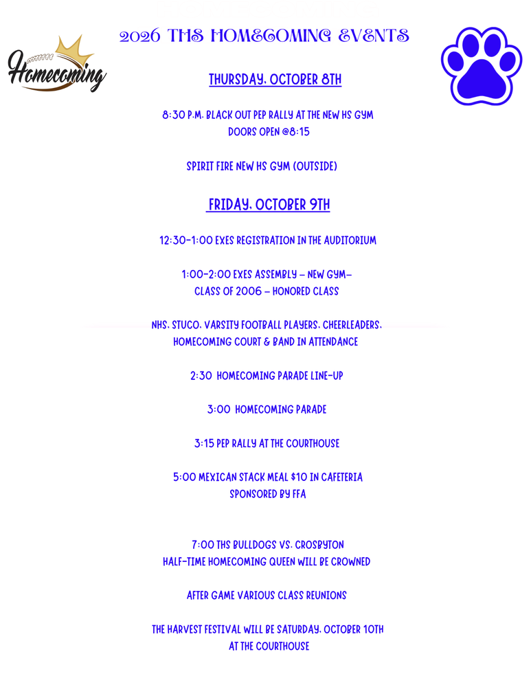Homecoming events schedule