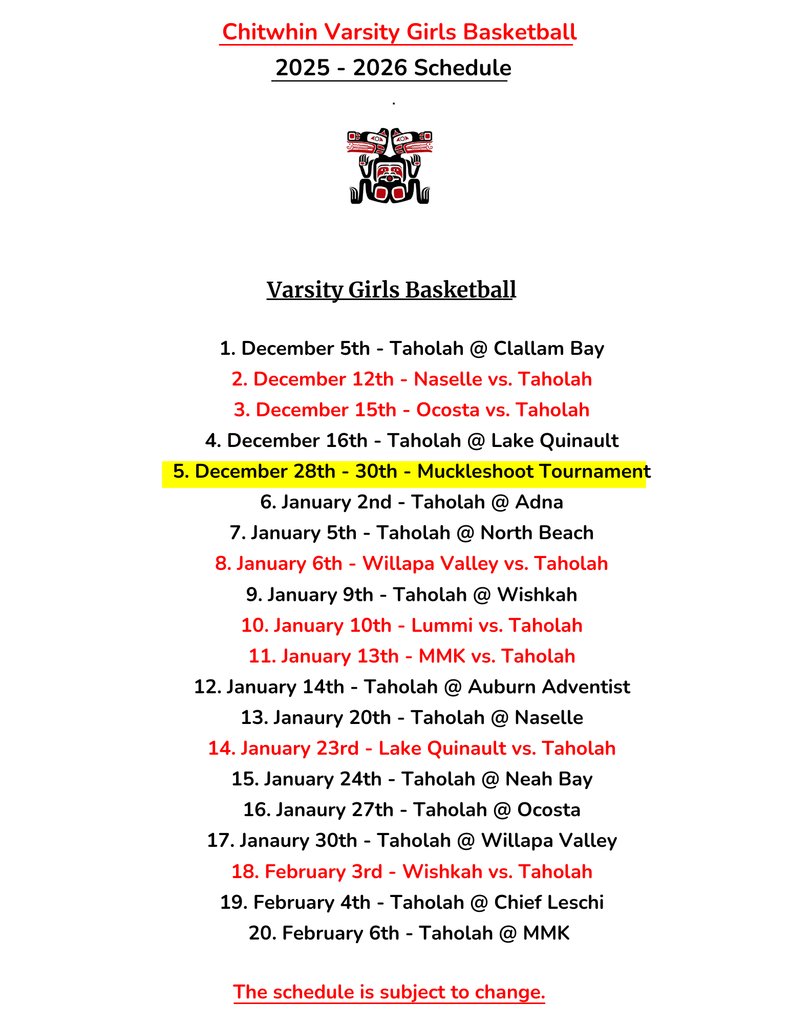 Varsity Girls Schedule