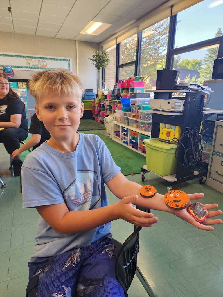 Boy holding rock painting